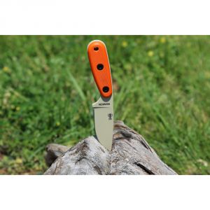 ESEE Izula Desert Tan Fixed Blade Knife w/ Orange G10 Handles and Molded Polymer Sheath